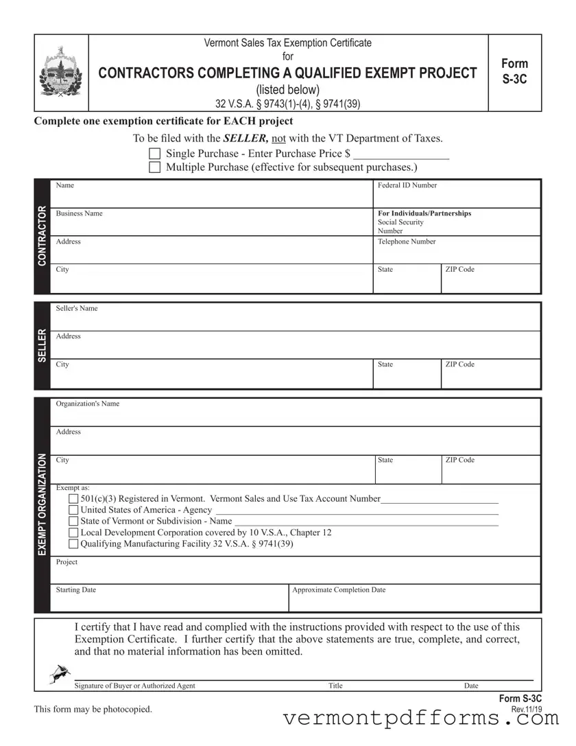 Free S 3C Vermont Form