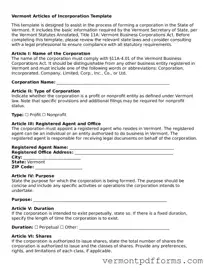 Legal  Articles of Incorporation Document for Vermont