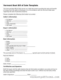 Legal  Boat Bill of Sale Document for Vermont