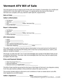 Legal  ATV Bill of Sale Document for Vermont