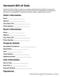 Legal  Bill of Sale Document for Vermont