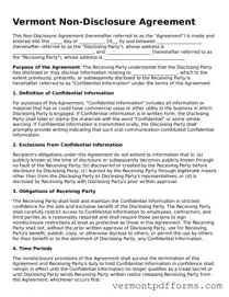 Legal  Non-disclosure Agreement Document for Vermont