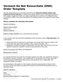 Legal  Do Not Resuscitate Order Document for Vermont