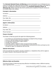 Legal  General Power of Attorney Document for Vermont