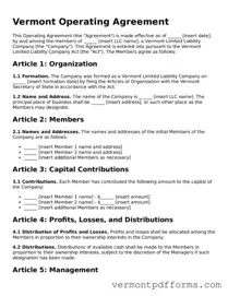 Legal  Operating Agreement Document for Vermont