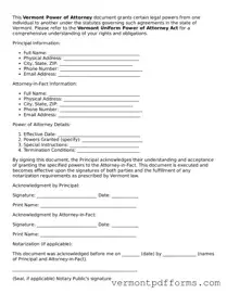 Legal  Power of Attorney Document for Vermont