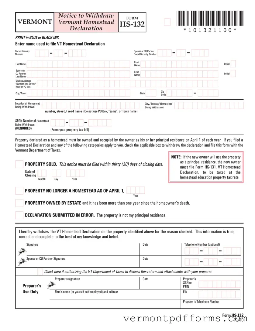 Free Vermont Hs 132 Form