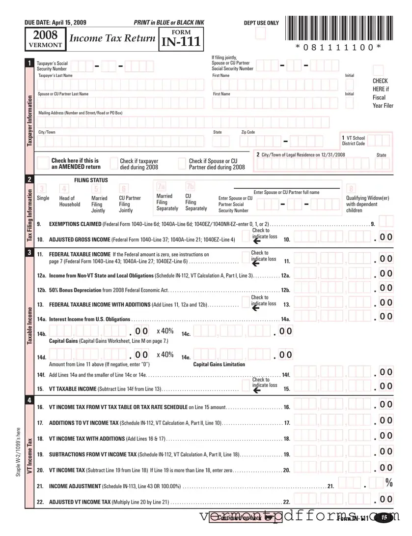 Free Vermont In 111 Form