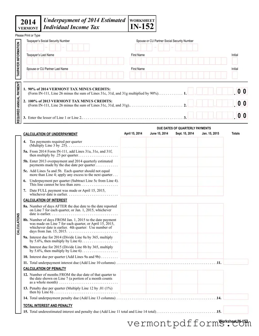 Free Vermont In 152 Form
