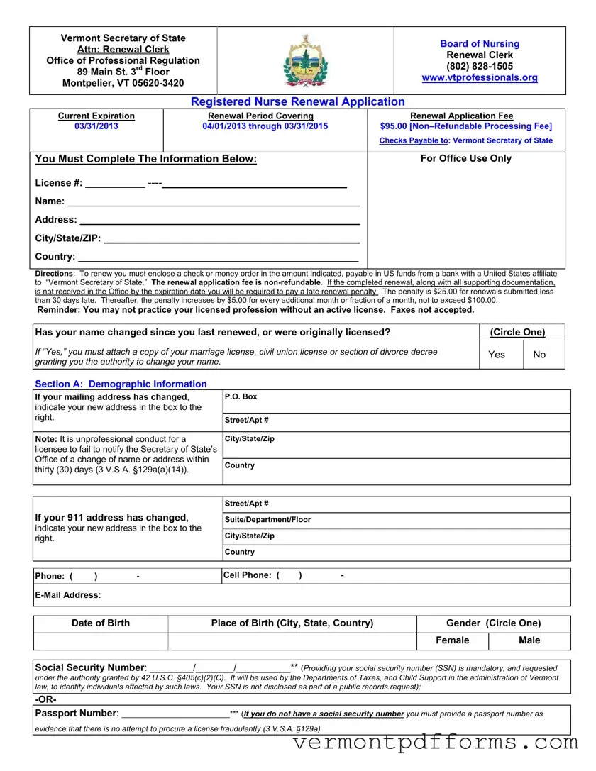 Free Vermont Nurse Renewal Form