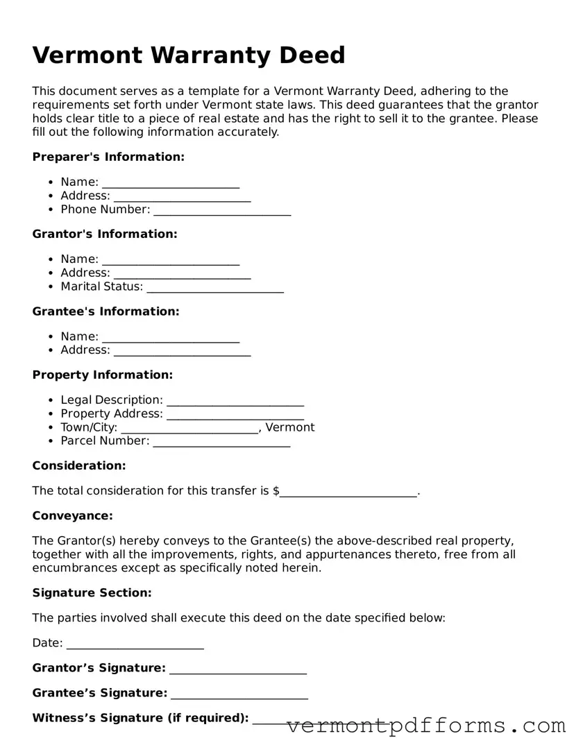 Legal  Deed Document for Vermont