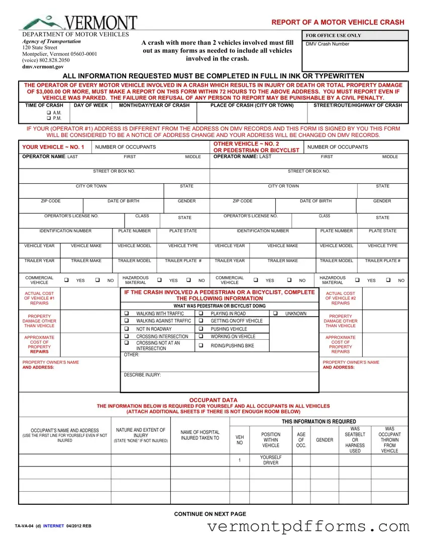 Free Vermont Report Form