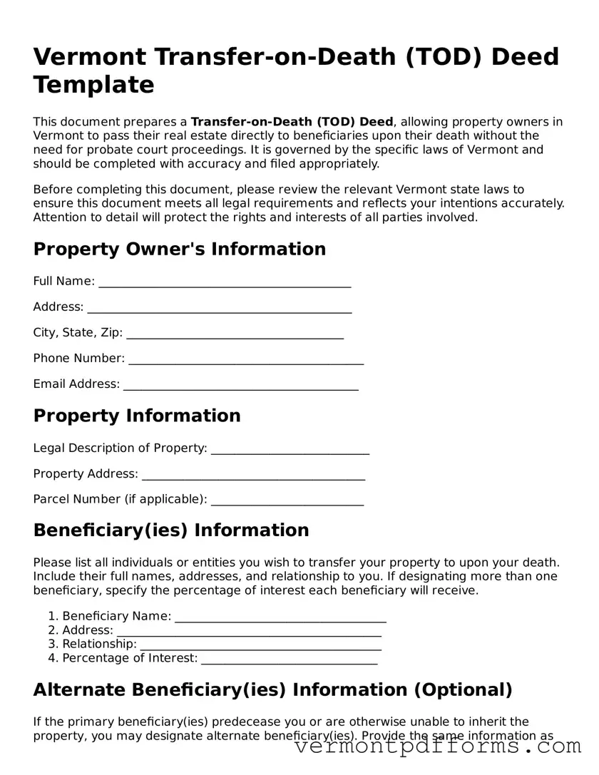 Legal  Transfer-on-Death Deed Document for Vermont